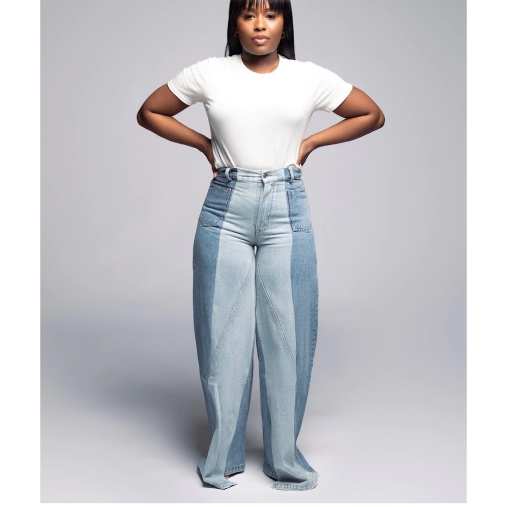 Really wide leg denim jeans